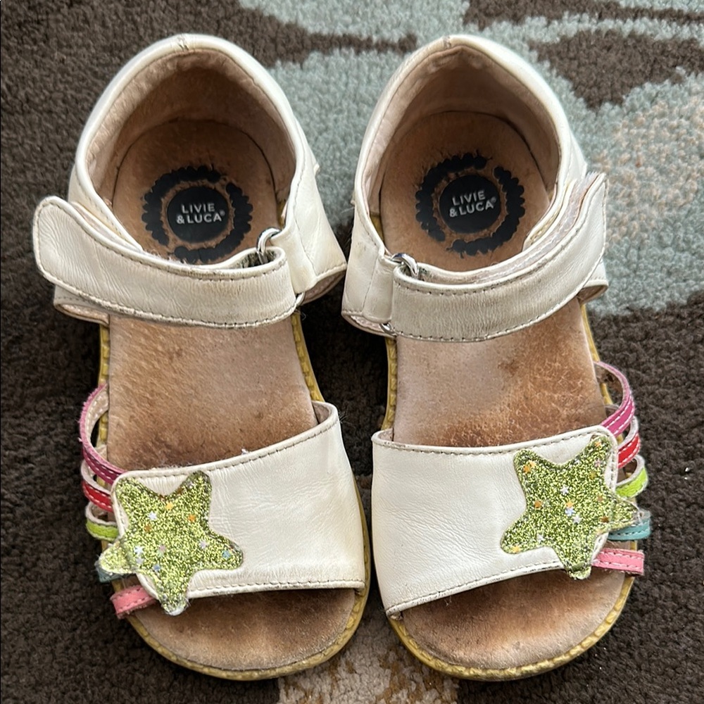 Livie & Luca White and Green Sandals 🌟 Star Accents Size 12